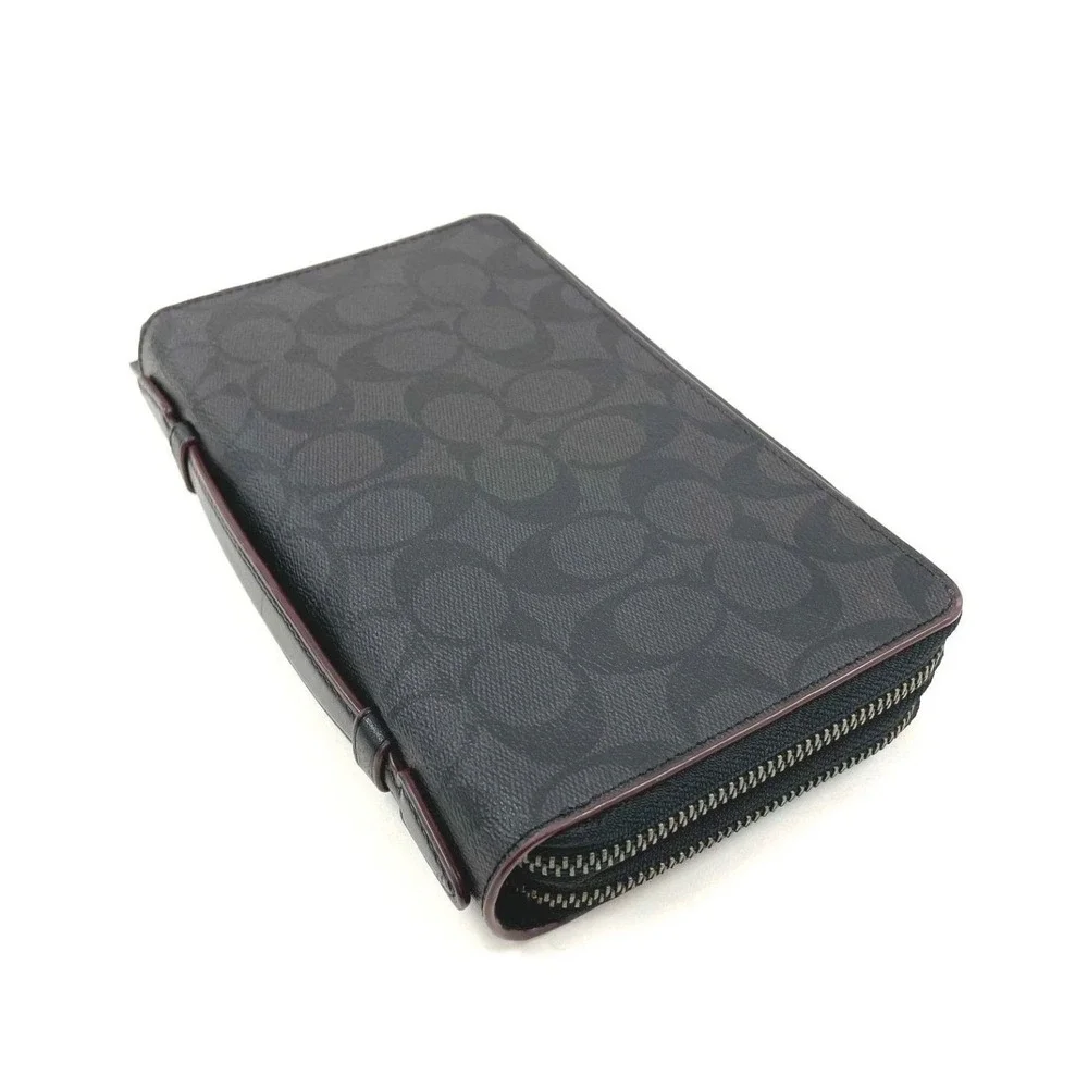 Rare Find! Coach Double Zip Travel Organizer Signature Canvas Charcoal Blk
